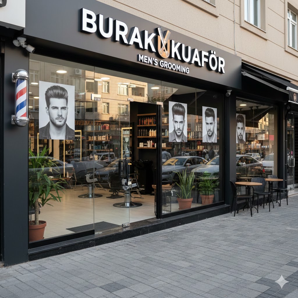 Cover image showing the storefront and interior of Burak Kuaför